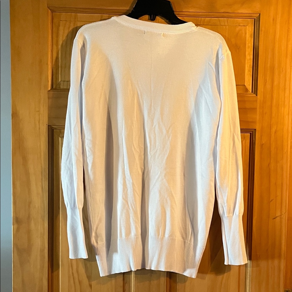 Lightweight White Button-Front V-Neck Cardigan - image 6